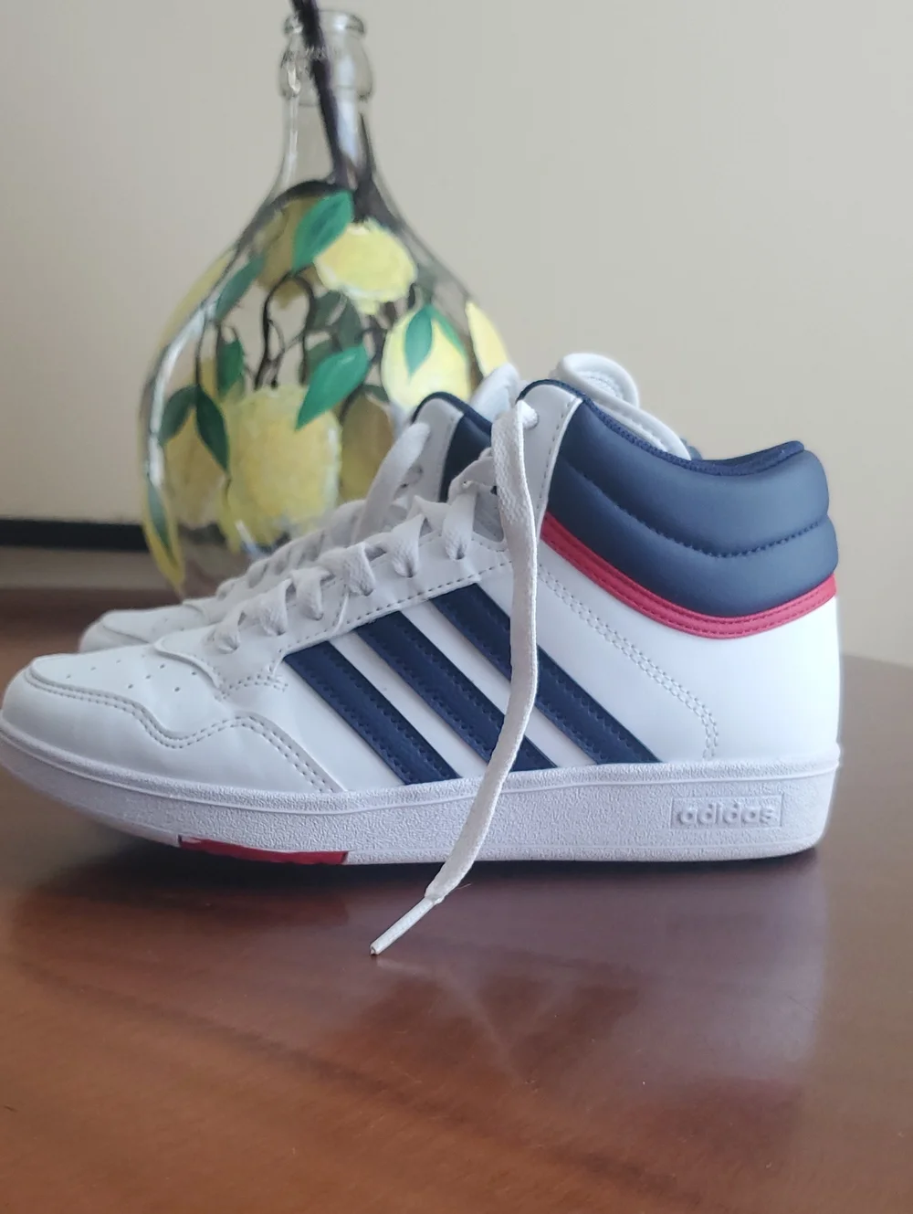 adidas Kids White Navy High-Top Sneakers with Red Trim